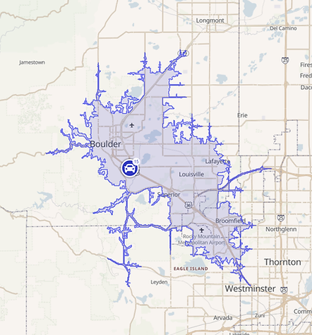 boulder location on map and out of service areas for in home dog training